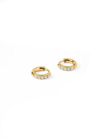 Scarlett Hoop Gold 8mm Pearl Huggie Earrings