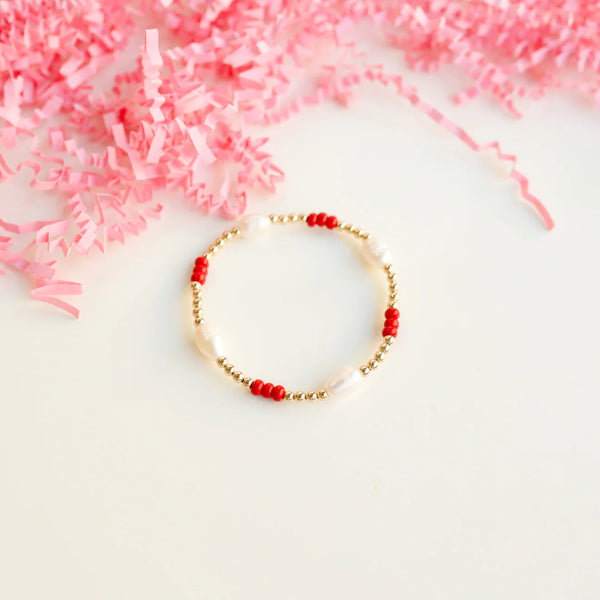 Red School Spirit Pearl Poppi Bracelet