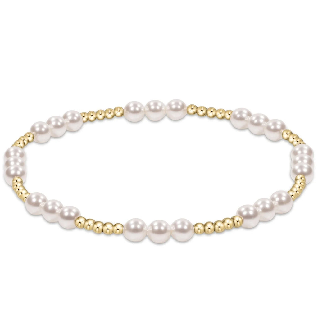 Classic Joy Pattern 4mm Gold Filled Bead Bracelet in Pearl