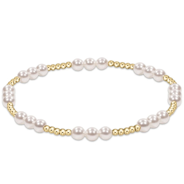 Classic Joy Pattern 4mm Gold Filled Bead Bracelet in Pearl
