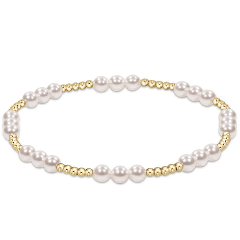 Classic Joy Pattern 4mm Gold Filled Bead Bracelet in Pearl