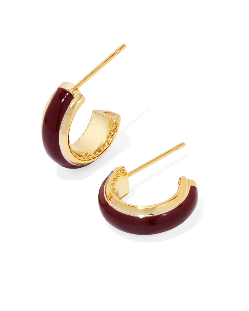 Ainsley Huggie Hoop Earrings in Burgundy Enamel1
