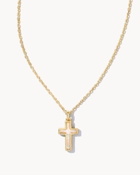 Cross Pendant Necklace White Opal