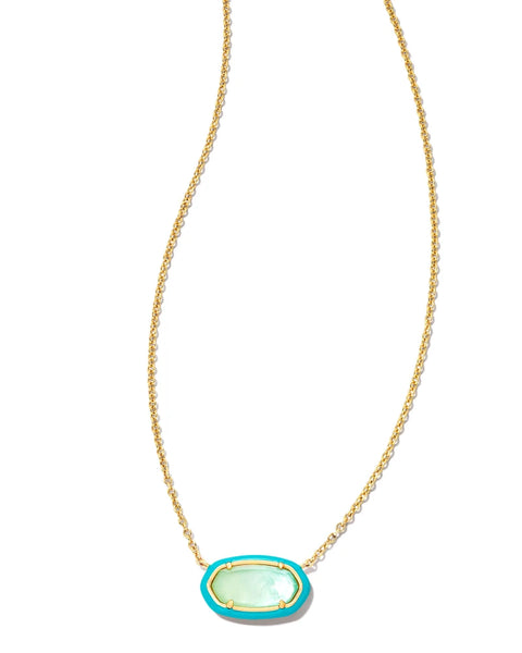 Elisa Enamel Gold Framed Short Pendant Necklace in Sea Green Ombre Illusion