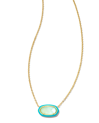 Elisa Enamel Gold Framed Short Pendant Necklace in Sea Green Ombre Illusion