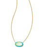 Elisa Enamel Gold Framed Short Pendant Necklace in Sea Green Ombre Illusion