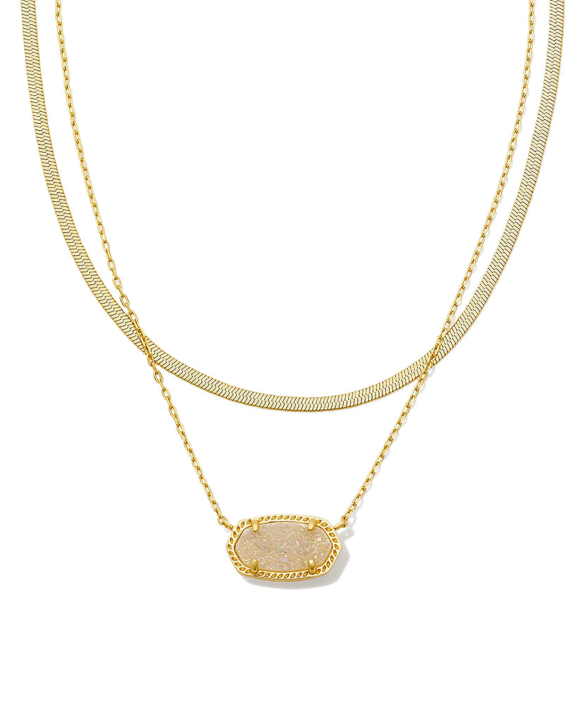Elisa Gold Herringbone Multi Strand Necklace in Iridescent Drusy