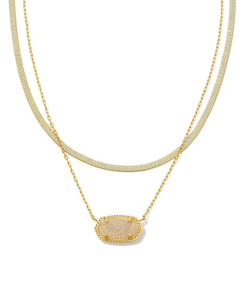 Elisa Gold Herringbone Multi Strand Necklace in Iridescent Drusy