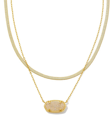 Elisa Gold Herringbone Multi Strand Necklace in Iridescent Drusy