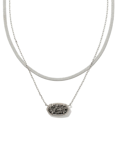Elisa Silver Herringbone Multi Strand Necklace in Platinum Drusy