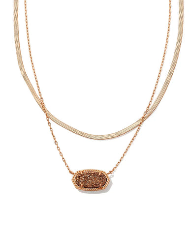 Elisa Rose Gold Herringbone Multi Strand Necklace in Rose Gold Drusy