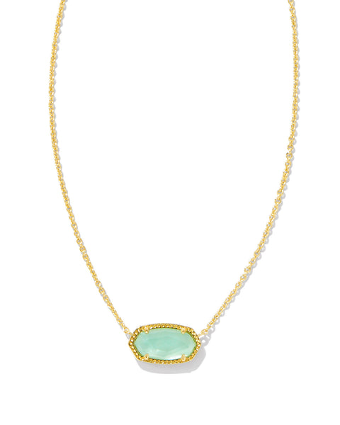 Elisa Gold Short Pendant Necklace in Light Green Mother of Pearl