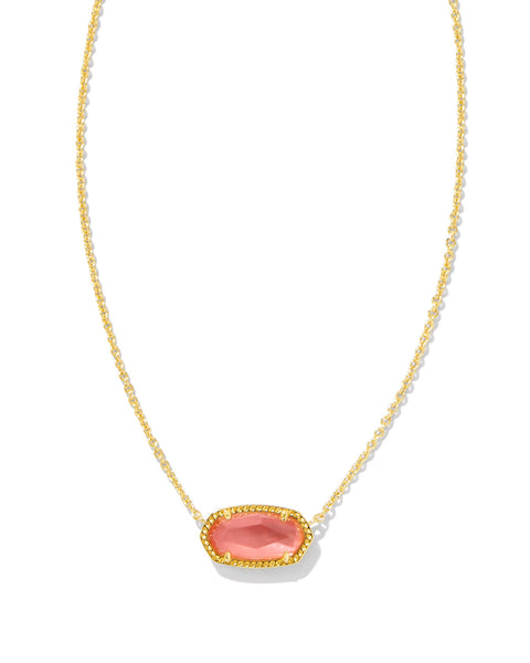Elisa Gold Short Pendant Necklace in Coral Pink Mother of Pearl