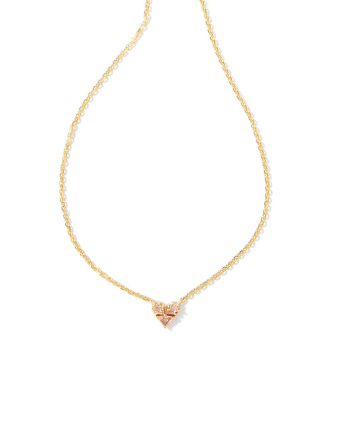 Katy Heart Gold Short Pendant Necklace in Pink Glass