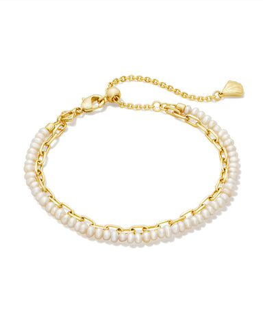 Lolo Multi Strand Gold Bracelet in White Pearl