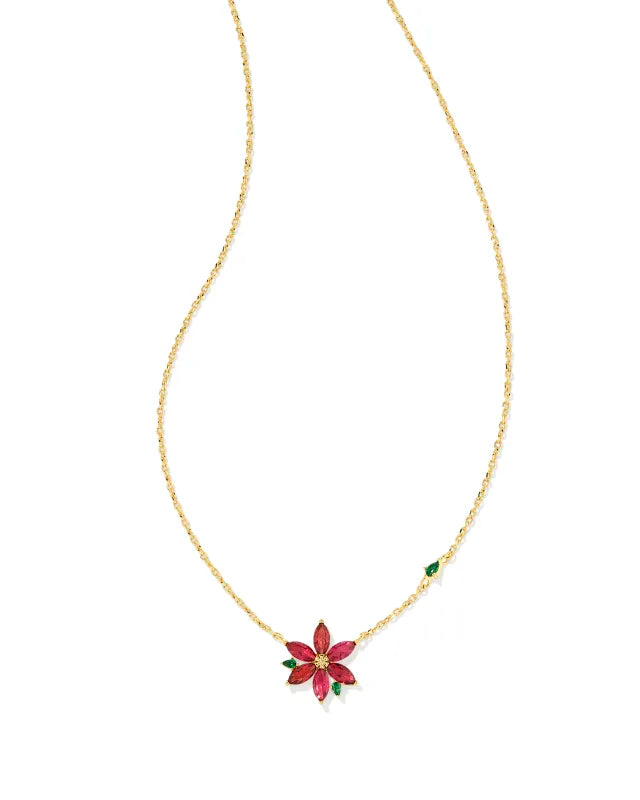 Poinsetta Pendant Necklace Gold Red Mix