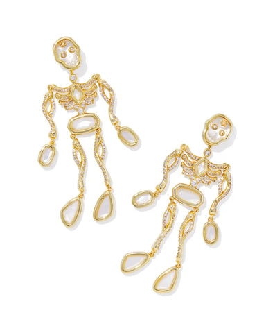 Skeleton Gold Statement Earrings in Ivory Mother of Pearl