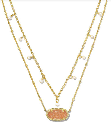 Elisa Pearl Gold Necklace in Sand Drusy