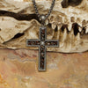 Gun Metal OP Steel Matte Finish Black Dinosaur Bone Inlay with Lab Grown Diamond Cross Pedant