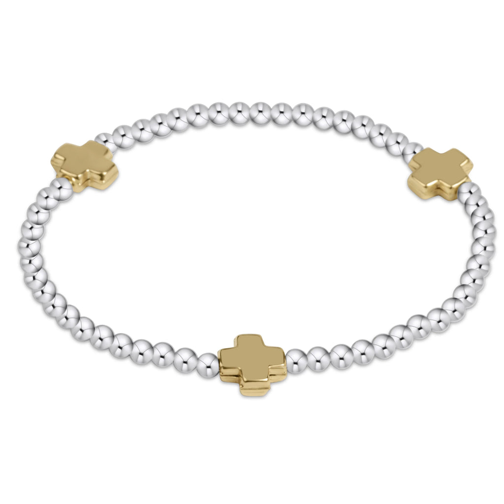 Signature Cross Sterling Mixed Metal Pattern 3mm Bead Bracelet