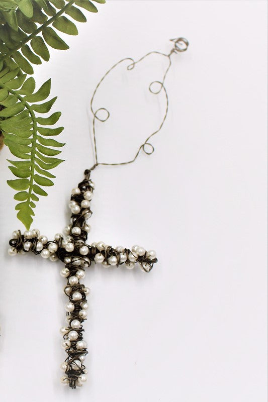 Wire Cross Pearl Ornament