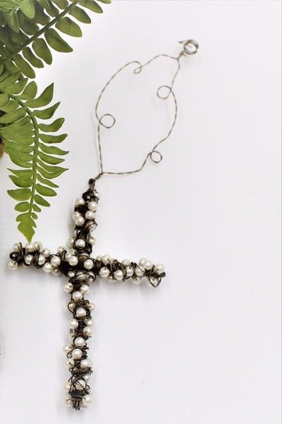Wire Cross Pearl Ornament