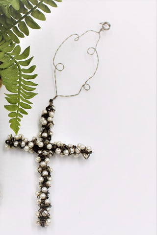 Wire Cross Pearl Ornament