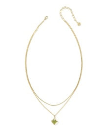 Joelle Multi-Strand Necklace in Gold Chartreuse Green Mother of Pearl