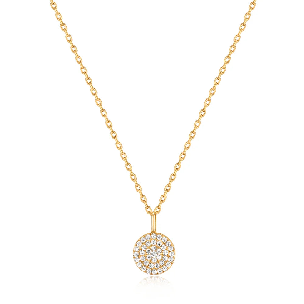 Glam CZ Disc Pendant Necklace in Gold
