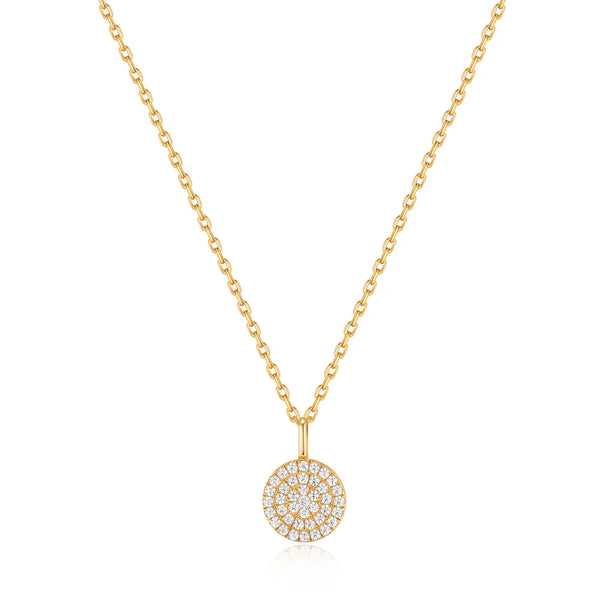 Glam CZ Disc Pendant Necklace in Gold