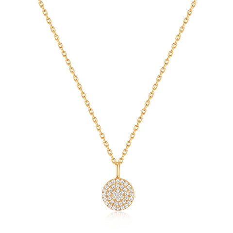 Glam CZ Disc Pendant Necklace in Gold
