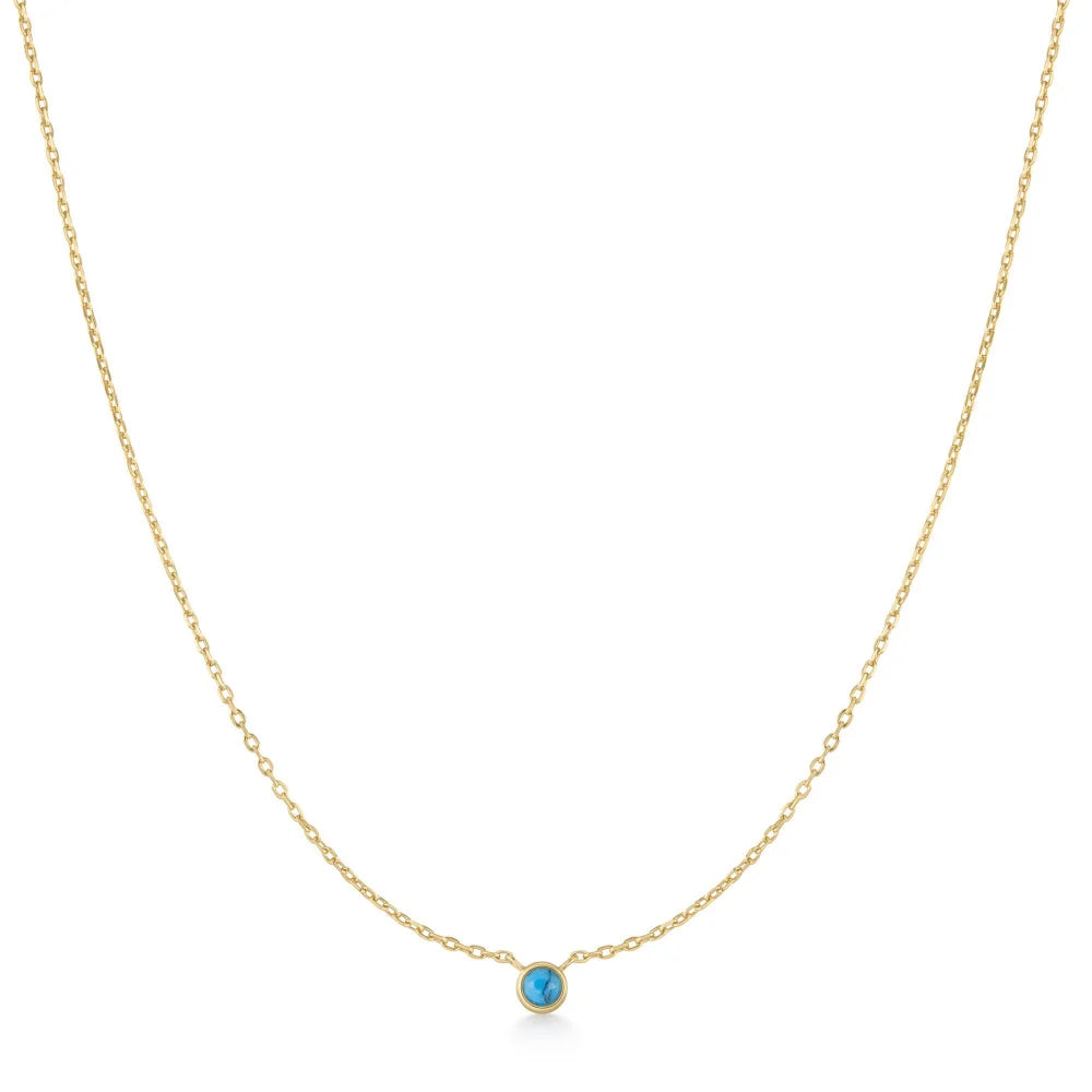 Bezel Set Lab-Created Turquoise Solitaire Necklace