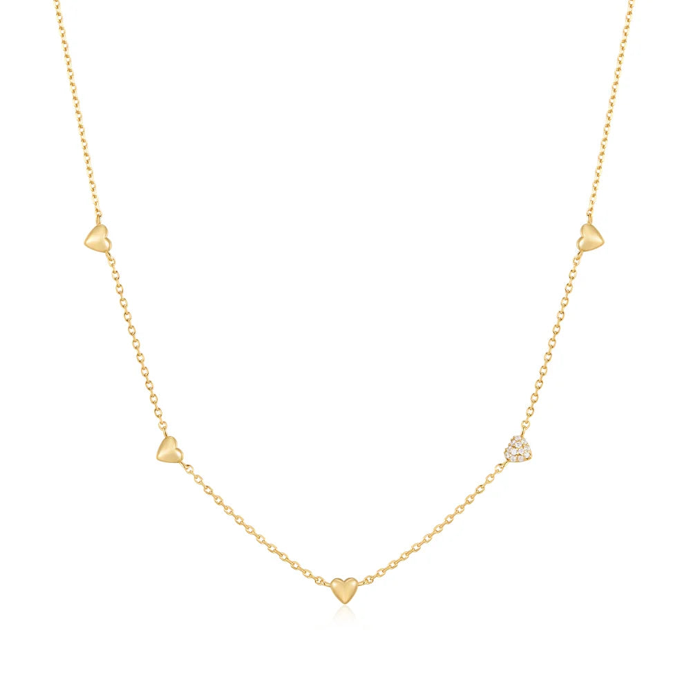 Pavé Puffed Heart Station Necklace