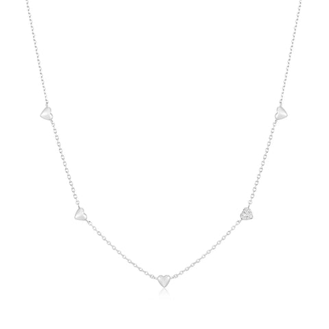 Pavé Puffed Heart Station Necklace