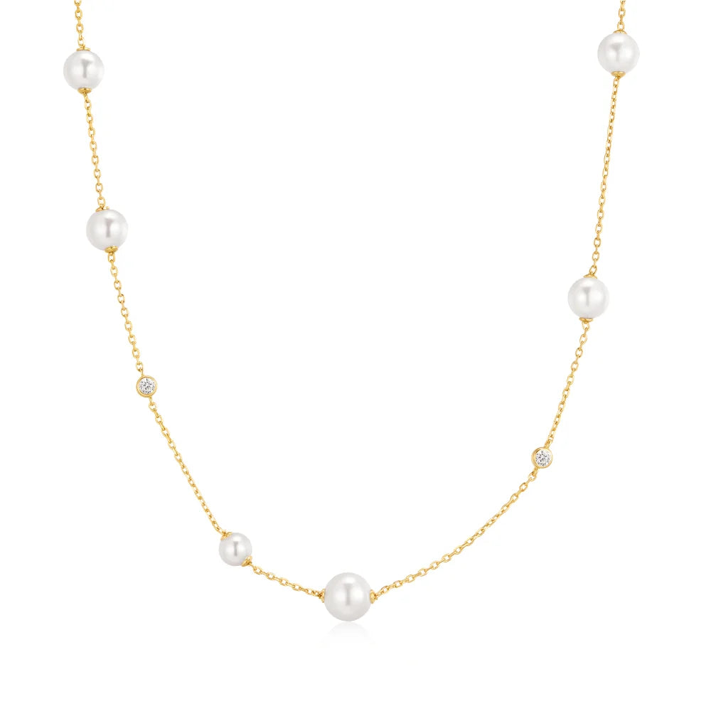 Asymmetric Shell Pearl Station Necklace