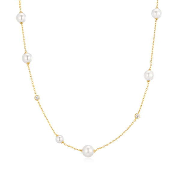 Asymmetric Shell Pearl Station Necklace