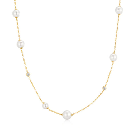 Asymmetric Shell Pearl Station Necklace