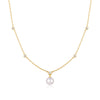 Bezel Set CZ Station Necklace with Shell Pearl Pendant