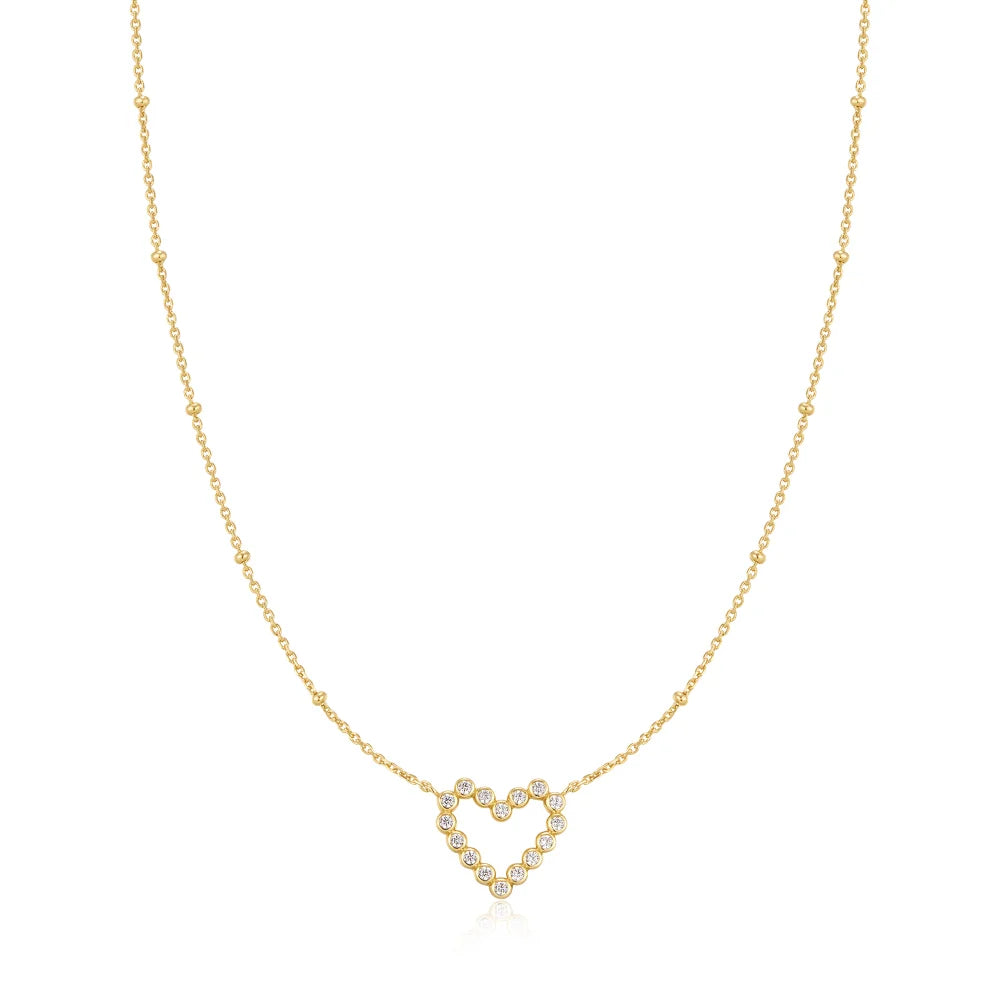 Gold Bezel-Set Round Open Heart Necklace