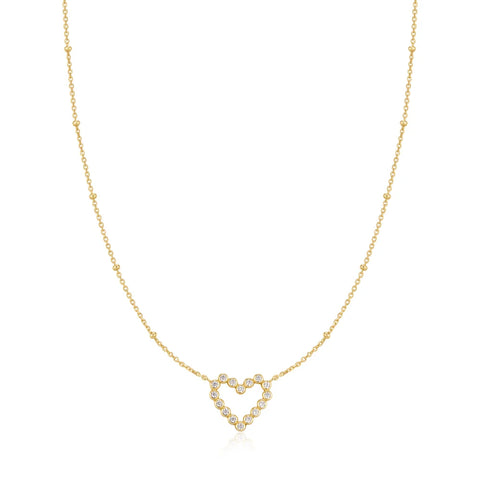 Gold Bezel-Set Round Open Heart Necklace