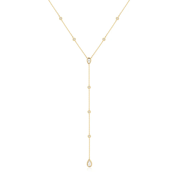 Gold Round & Teardrop Bezel Station Y Necklace