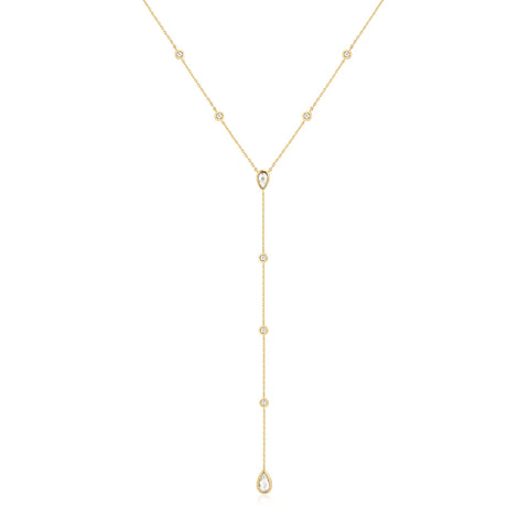 Gold Round & Teardrop Bezel Station Y Necklace