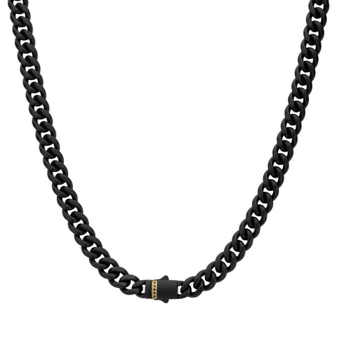 Black IP Stainless Steel Matte Finish Miami Cuban Chain with Black Sapphire Clasp