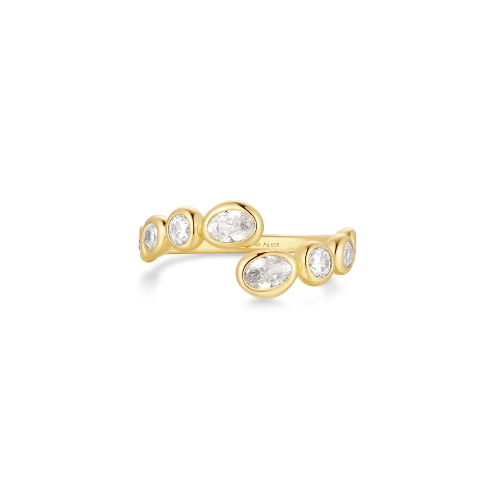 Gold Organic Pebble Spiral Bezel Adjustable Ring