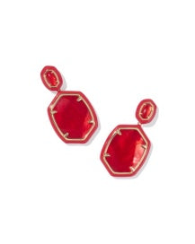 Daphne Enamel Frame Drop Earring Gold Red Illusion