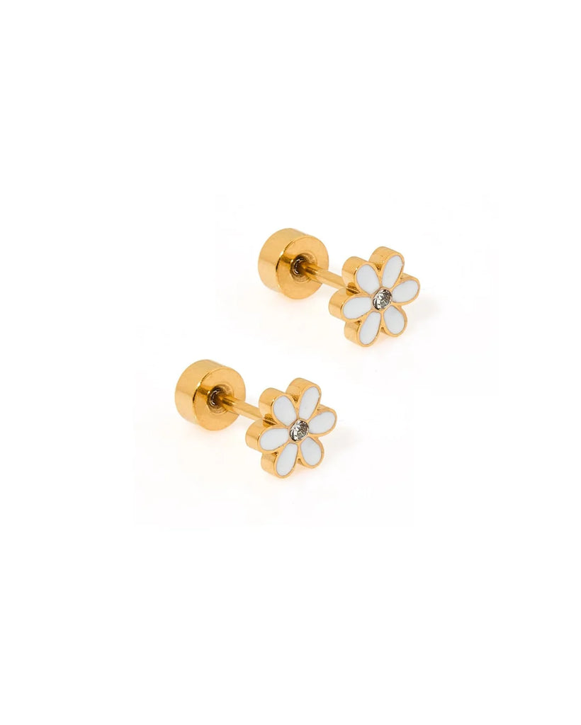 Alli Flat Back Screwback Stud Earrings in White