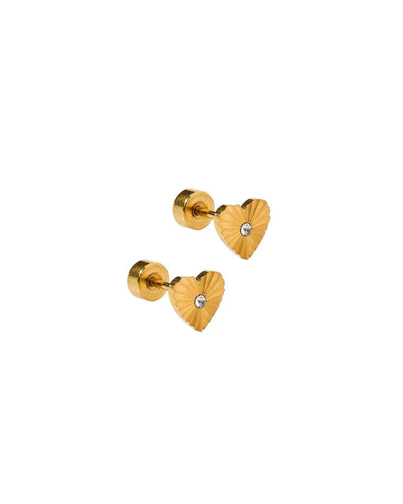 Andrea Heart Gold Screwback Stud Earrings
