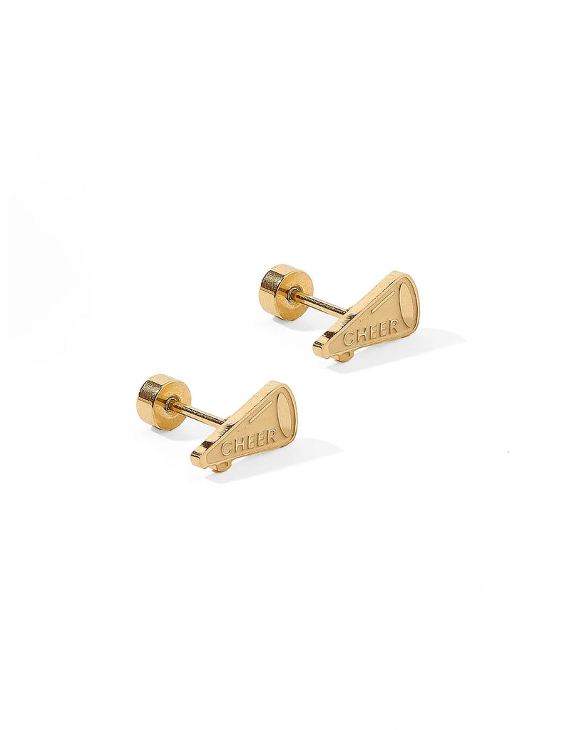 Cheer Gold Flat Back Screw Back Earrings