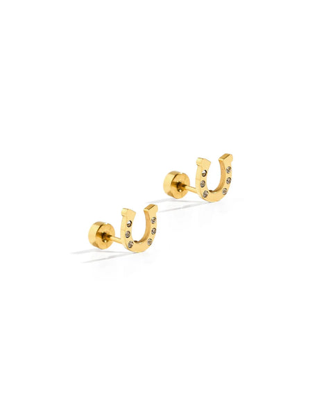 Horseshoe CZ Flat Back Screwback Stud Earrings