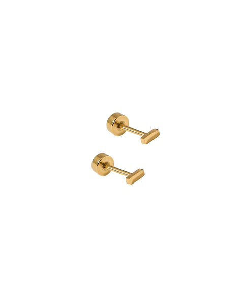 Micro Bar Gold Flat Back Screw Back Earrings